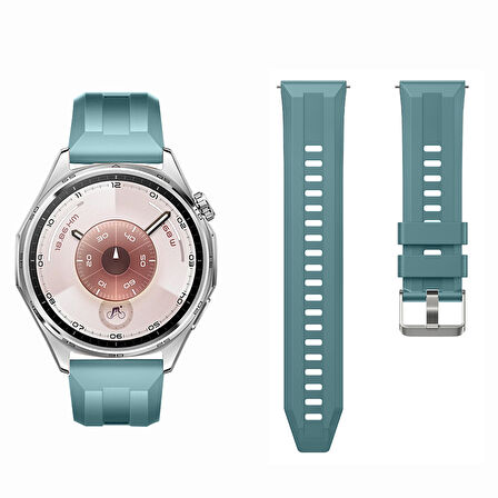 Sneezy Huawei Watch GT6 46mm İle Uyumlu Spor Silikon Metal Tokalı Soft Saat Kordonu