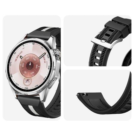 Huawei Watch GT6 46mm İle Uyumlu SportStripe Örgü Desen Metal Tokalı Silikon Akıllı Saat Kordonu