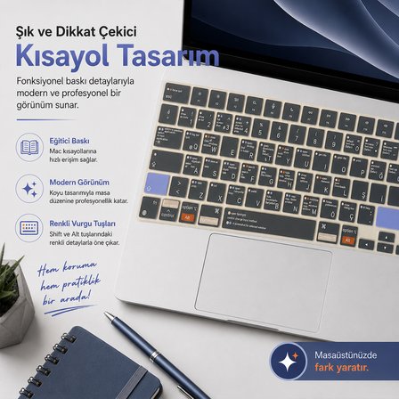 MacBook Air 15.3 İnç M2 M3 M4 M5 A2941 A3114 A3241 A3448 Uyumlu Türkçe Q Kısayollu Klavye Koruyucu