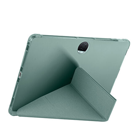 Honor Pad 9 Kılıf Üçgen Katlanabilir Pu Deri Kapaklı Kalemlikli Dikey Standlı Akıllı Tablet Kılıfı