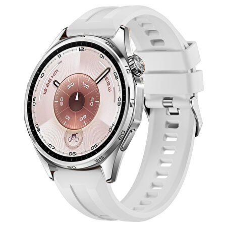 Sneezy Huawei Watch GT6 46mm İle Uyumlu Spor Silikon Metal Tokalı Soft Saat Kordonu