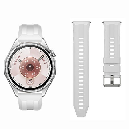 Sneezy Huawei Watch GT6 46mm İle Uyumlu Spor Silikon Metal Tokalı Soft Saat Kordonu