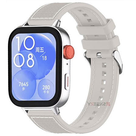 Huawei Watch Fit 3 İle Uyumlu Dikiş Desenli Dokuma Silikon Kordon