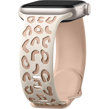 Apple Watch Ultra 1 ve 2 Uyumlu 49mm Leopar Desenli Yumuşak Silikon Kordon