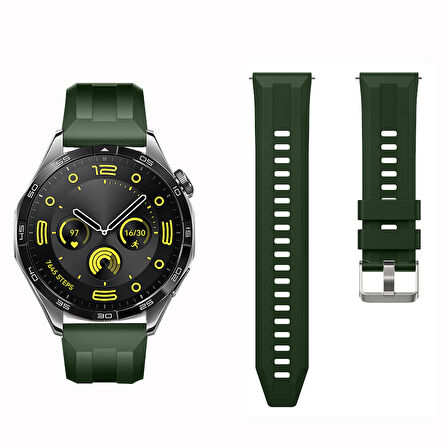 Sneezy Huawei Watch GT4 46mm İle Uyumlu Spor Silikon Metal Tokalı Soft Saat Kordonu