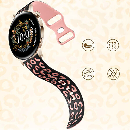 Samsung Galaxy Watch 4 5 Serisi ile Uyumlu Leopar Desenli Silikon Kordon Kayış