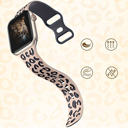 Apple Watch Uyumlu 44 45 46mm Leopar Desenli Yumuşak Silikon Kordon Seri 2 3 4 5 6 Se 7 8 9 10 