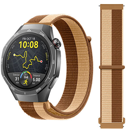 Huawei Watch GT5 Pro 46mm İle Uyumlu Ayarlanabilir Cırt Cırtlı Yumuşak Spor Kumaş Örgü Kordon