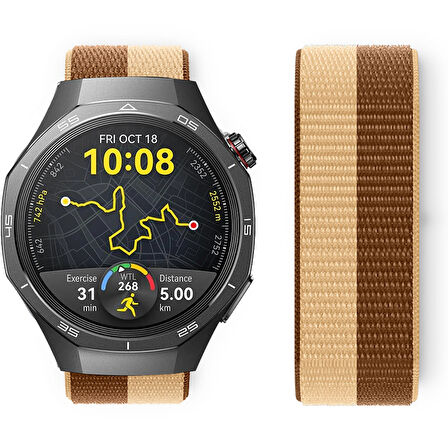 Huawei Watch GT5 Pro 46mm İle Uyumlu Ayarlanabilir Cırt Cırtlı Yumuşak Spor Kumaş Örgü Kordon