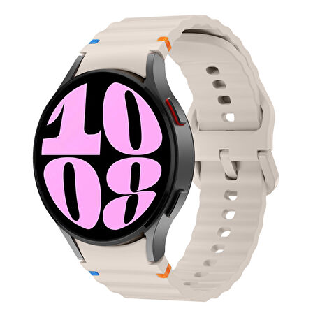 Samsung Galaxy Watch 6 40-43-44-47mm İle Uyumlu Metal Tokalı Dalgalı Spor Silikon Kordon