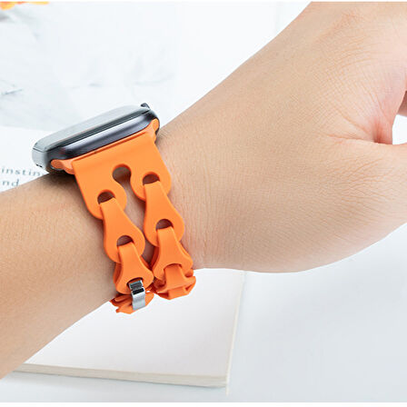 Apple Watch Uyumlu 44 45 46mm Zincir Desenli Yumuşak Silikon Solo Kordon Seri 2 3 4 5 6 Se 7 8 9 10 