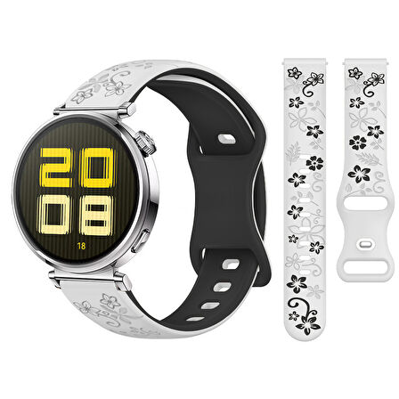 Huawei Watch GT5 41mm Uyumlu FloraFlex Çiçek Desenli Yumuşak Soft Silikon Kordon