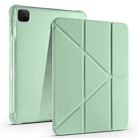 Apple iPad Pro 11 inç 3.Nesil M1 2021 Uyumlu Kılıf Üçgen Katlanabilir Kalem Şarj Bölmeli Kılıf