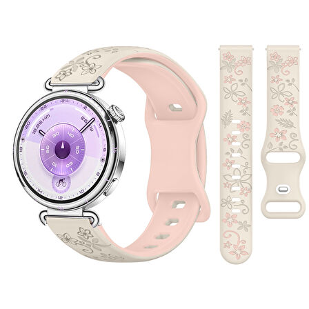 Huawei Watch GT6 41mm Uyumlu FloraFlex Çiçek Desenli Yumuşak Soft Silikon Kordon