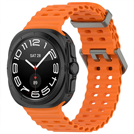 Samsung Galaxy Watch 7 Ultra İle Uyumlu AirFlow Metal Tokalı Yumuşak Soft Silikon Kordon 