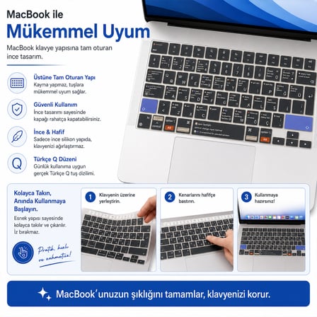 MacBook Air 13.6 İnç M2 M3 M4 M5 A2681 A3113 A3240 A3449 Uyumlu Türkçe Q Kısayollu Klavye Koruyucu