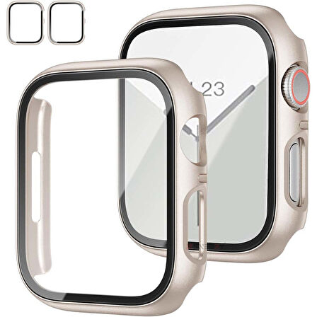 Apple Watch Series 10 42mm Uyumlu Starlight 360 Derece Koruma ve Temperli Cam Ekran Koruyucu