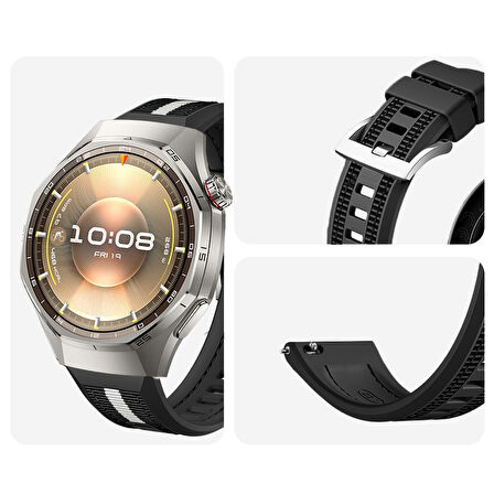 Huawei Watch GT6 Pro 46mm İle Uyumlu SportStripe Örgü Desen Metal Tokalı Silikon Akıllı Saat Kordonu