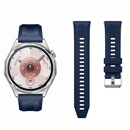 Sneezy Huawei Watch GT6 46mm İle Uyumlu Spor Silikon Metal Tokalı Soft Saat Kordonu