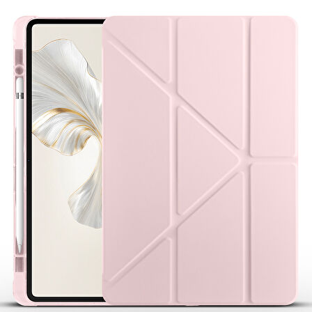 Honor Pad 9 Kılıf Üçgen Katlanabilir Pu Deri Kapaklı Kalemlikli Dikey Standlı Akıllı Tablet Kılıfı