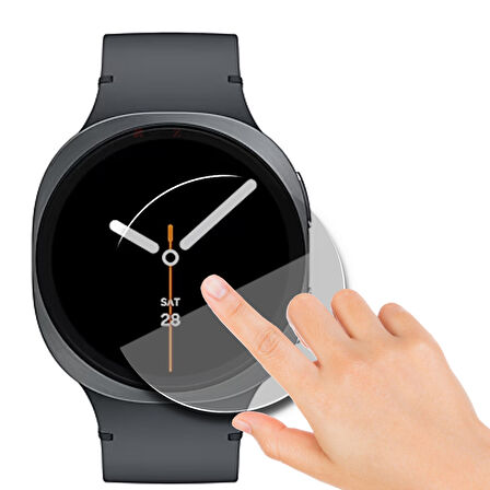 Samsung Watch 8 44mm Uyumlu Kolay Takılabilir Takma Aparatlı Temperli Cam Ekran Koruyucu