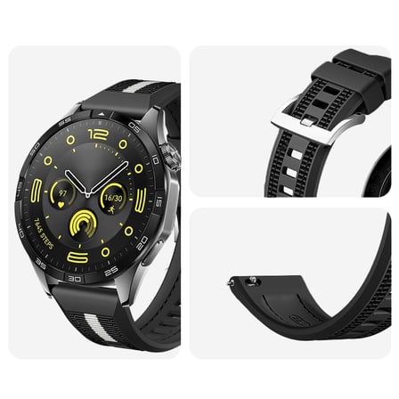 Huawei Watch GT4 46mm İle Uyumlu SportStripe Örgü Desen Metal Tokalı Silikon Akıllı Saat Kordonu