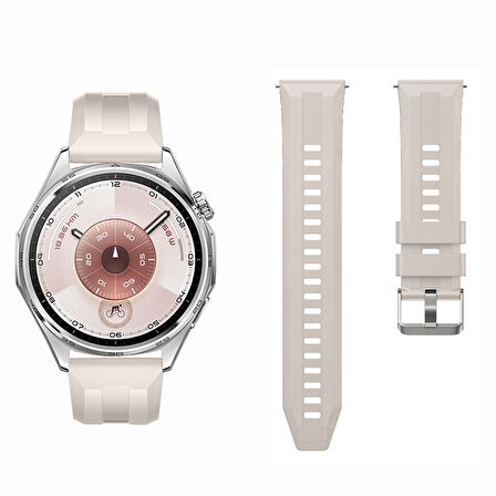 Sneezy Huawei Watch GT6 46mm İle Uyumlu Spor Silikon Metal Tokalı Soft Saat Kordonu