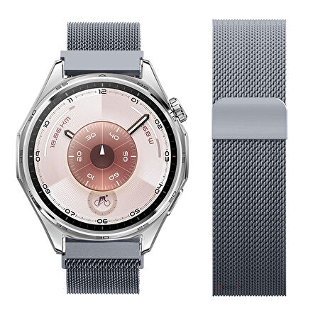 Huawei Watch GT6 46mm Uyumlu Manyetik Milanese Loop Metal Kordon 