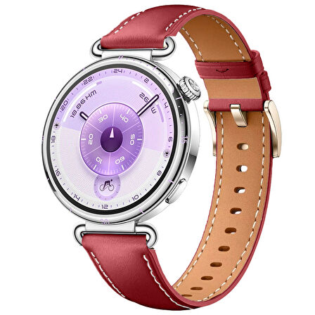 Huawei Watch GT6 41mm İle Uyumlu Starlight Gold Metal Tokalı Deri Zarif Şık Kordon