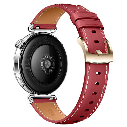 Huawei Watch GT6 41mm İle Uyumlu Starlight Gold Metal Tokalı Deri Zarif Şık Kordon