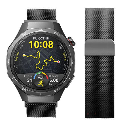 Huawei Watch GT5 Pro 46mm Uyumlu Manyetik Milanese Loop Metal Kordon 