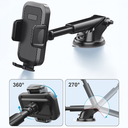 Araç İçi Telefon Tutucu Vantuzlu Teleskopik Kollu 360° Döner Cam ve Torpido Uyumlu Telefon Standı