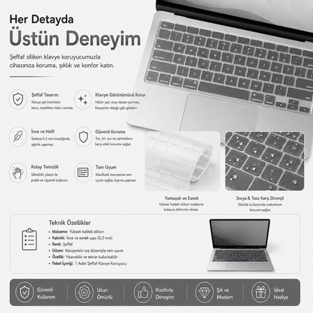 MacBook Pro 14.2 İnç M1 M2 M3 M4 M5 A2442 A2992 A2918 Uyumlu Şeffaf Türkçe Q Klavye Koruyucu Silikon