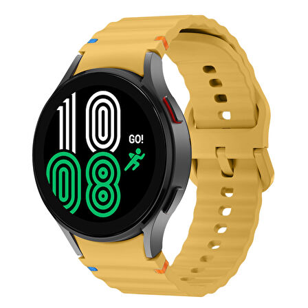 Samsung Galaxy Watch 4 40-42-44-46mm İle Uyumlu Metal Tokalı Dalgalı Spor Silikon Kordon