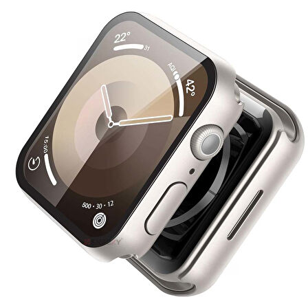 Apple Watch 44MM 4-5-6 SE Seri Uyumlu Starlight 360 Derece Koruma ve Temperli Cam Ekran Koruyucu