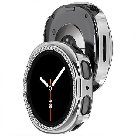 Samsung Galaxy Watch 8 40mm İle Uyumlu Zarif Kristal Taşlı Kasa Koruyucu Kılıf