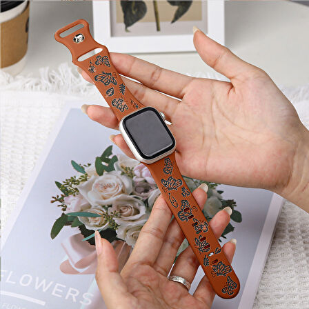 Apple Watch Ultra 1 ve 2 Uyumlu 49mm Kelebek Desenli Yumuşak Silikon Kordon