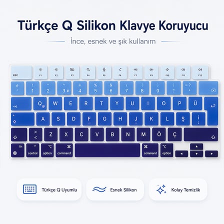 MacBook Pro 16.2 İnç M1 M2 M3 M4 M5 A2485 A2991 Uyumlu Türkçe Q Klavye Koruyucu Mavi Ombre Silikon