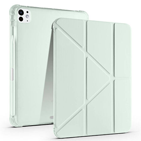 iPad Pro 11 inç M5 2025 Uyumlu Kılıf Üçgen Katlanabilir Kalem Şarj Bölmeli Kılıf A2836 A2837 A3006