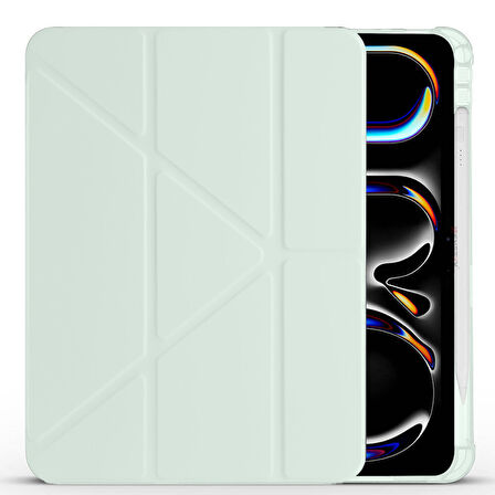 iPad Pro 11 inç M5 2025 Uyumlu Kılıf Üçgen Katlanabilir Kalem Şarj Bölmeli Kılıf A2836 A2837 A3006