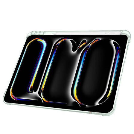 iPad Pro 11 inç M5 2025 Uyumlu Kılıf Üçgen Katlanabilir Kalem Şarj Bölmeli Kılıf A2836 A2837 A3006