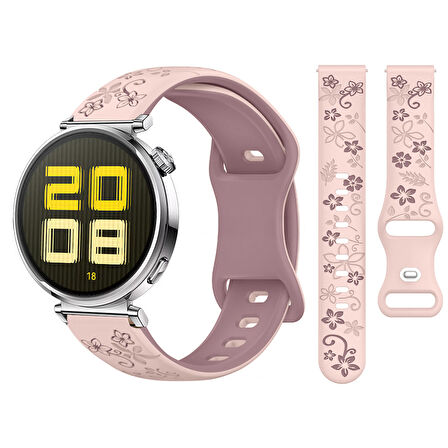 Huawei Watch GT5 41mm Uyumlu FloraFlex Çiçek Desenli Yumuşak Soft Silikon Kordon