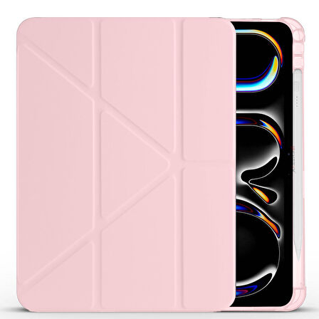 iPad Pro 11 inç M5 2025 Uyumlu Kılıf Üçgen Katlanabilir Kalem Şarj Bölmeli Kılıf A2836 A2837 A3006