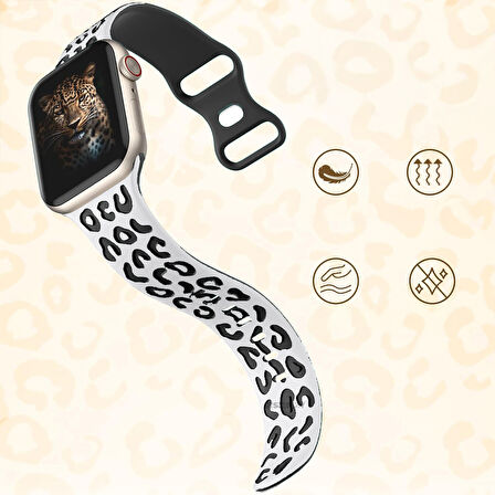 Apple Watch Uyumlu 44 45 46mm Leopar Desenli Yumuşak Silikon Kordon Seri 2 3 4 5 6 Se 7 8 9 10 