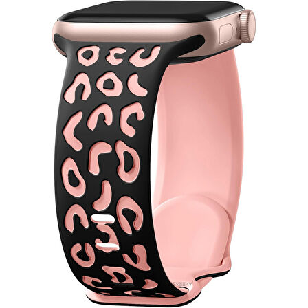 Apple Watch Uyumlu 44 45 46mm Leopar Desenli Yumuşak Silikon Kordon Seri 2 3 4 5 6 Se 7 8 9 10 