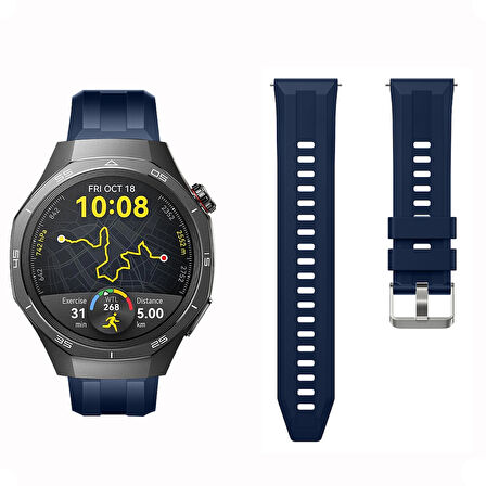 Sneezy Huawei Watch GT5 Pro 46mm İle Uyumlu Spor Silikon Metal Tokalı Soft Saat Kordonu