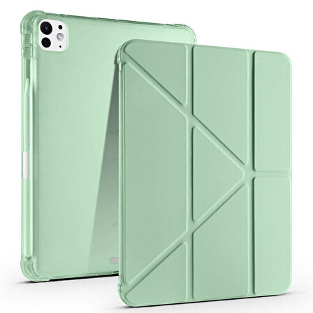 iPad Pro 11 inç M5 2025 Uyumlu Kılıf Üçgen Katlanabilir Kalem Şarj Bölmeli Kılıf A2836 A2837 A3006