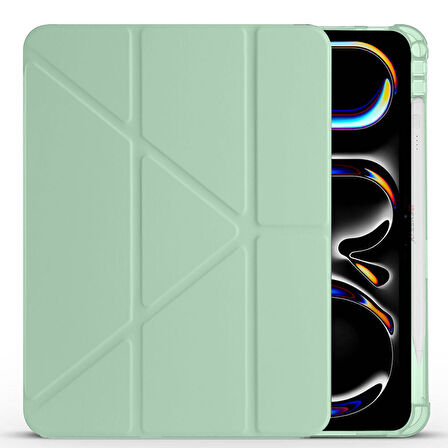 iPad Pro 11 inç M5 2025 Uyumlu Kılıf Üçgen Katlanabilir Kalem Şarj Bölmeli Kılıf A2836 A2837 A3006