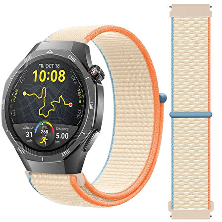 Huawei Watch GT5 Pro 46mm İle Uyumlu Ayarlanabilir Cırt Cırtlı Yumuşak Spor Kumaş Örgü Kordon