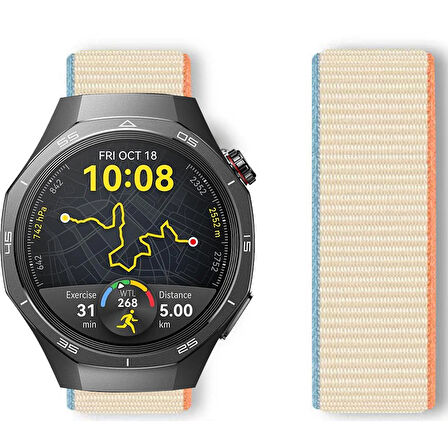 Huawei Watch GT5 Pro 46mm İle Uyumlu Ayarlanabilir Cırt Cırtlı Yumuşak Spor Kumaş Örgü Kordon